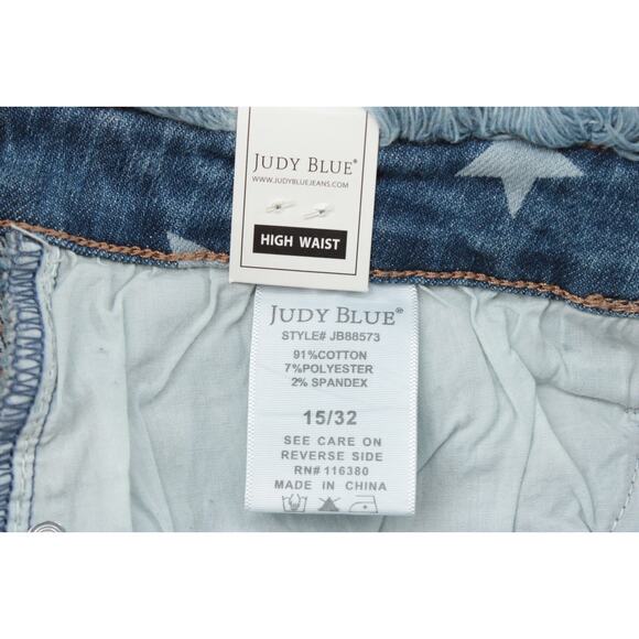 New Judy Blue Jeans Women 15/32 Blue Denim Shining Star Print Cropped Straight - Picture 11 of 13